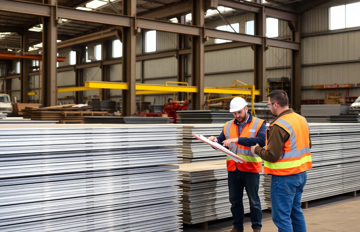 Fabrication workshop with stacked aluminium panels